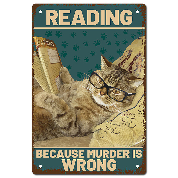 PandaHall CREATCABIN Cat Metal Tin Sign Reading Because Murder is Wrong Metal Poster Vintage Retro Art Mural Hanging Iron Painting Plaque...