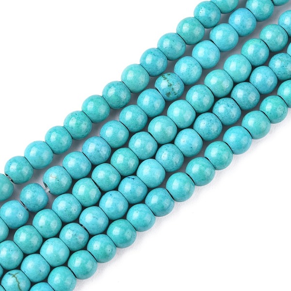PandaHall 1 Strand Dyed Dark Cyan Round Synthetic Turquoise Beads Strands, 4mm, Hole: 1mm, about 110pcs/strand, 15.6 inch Synthetic...