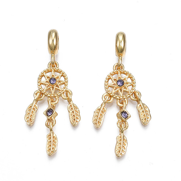 

PandaHall Rack Plating Alloy European Dangle Charms, with Tanzanite Rhinestone, Large Hole Beads, Cadmium Free & Lead Free, Woven Net/Web..., Purple