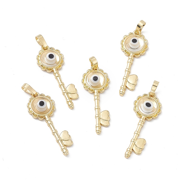 

PandaHall Handmade Evil Eye Lampwork Pendants, with Rack Plating Real 18K Gold Plated Brass Findings, Long-Lasting Plated, Flower Key with..., Clear