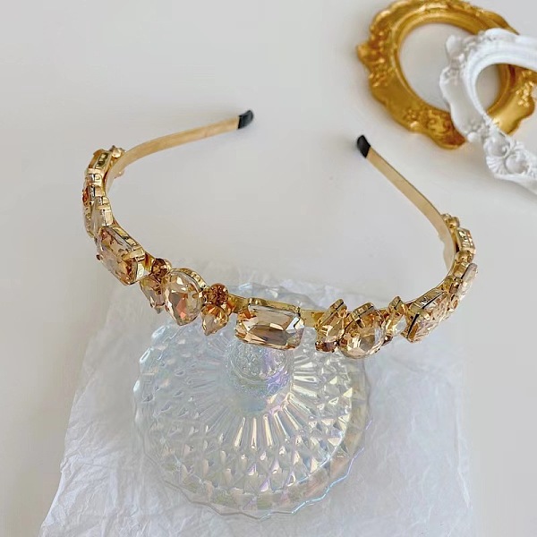 

PandaHall Glass Rhinestone Hair Bands, Golden Tone Iron Hair Accessories for Women Girls, Light Colorado Topaz, 150x130mm Iron Yellow