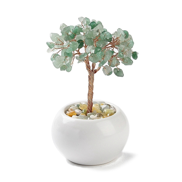 

PandaHall Natural Green Aventurine Chips Tree Decorations, Ceramic Bowl Base Copper Wire Feng Shui Energy Stone Gift for Home Desktop...