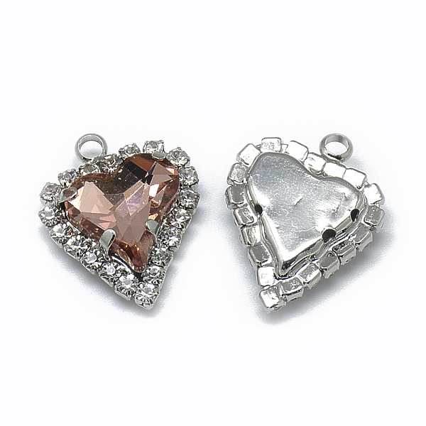 PandaHall Glass Rhinestone Pendants, with Platinum Tone Brass Findings, Heart, Light Burgundy, 21x16.5x6mm, Hole: 2mm Brass+Rhinestone Heart PandaHall Glass Rhinestone Pendants, with Platinum Tone Brass Findings, Heart, Light Burgundy, 21x16.5x6mm, Hole: 2mm Brass+Rhinestone Heart