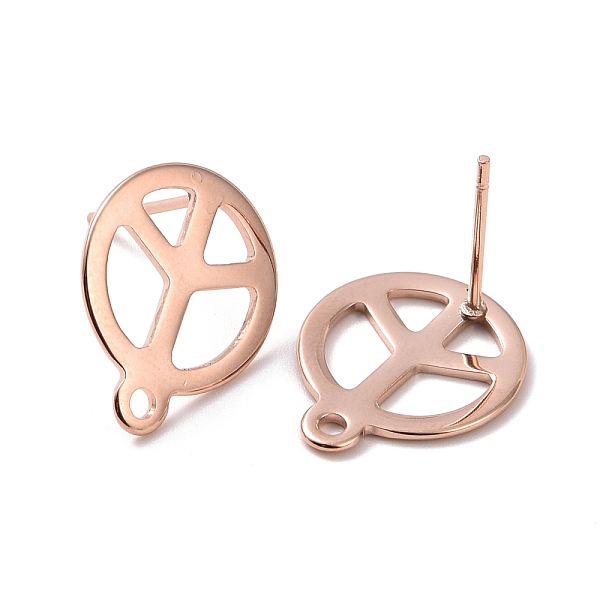 

PandaHall 201 Stainless Steel Stud Earring Findings, with Horizontal Loop and 316 Stainless Steel Pin, Flat Round with Peace Sign, Real Rose...