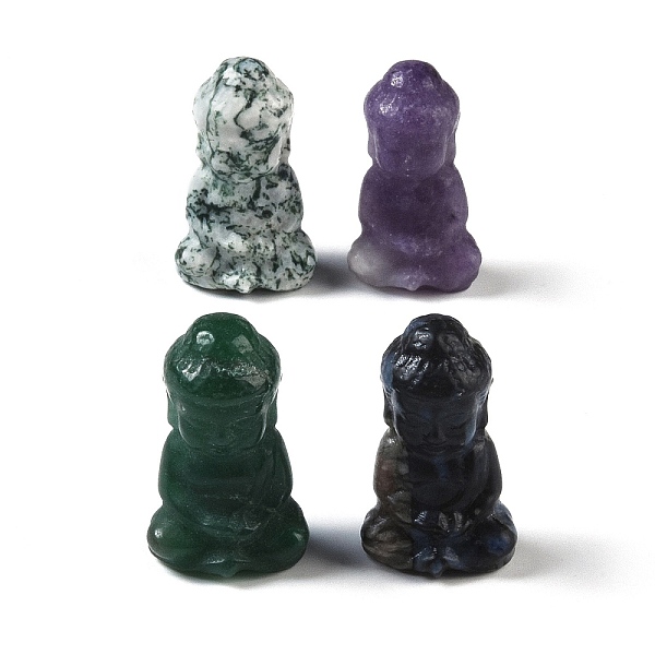 

PandaHall Natural Mixed Gemstone Carved Buddha Figurines, for Home Office Desktop Feng Shui Ornament, 17~19x14~15x31mm Mixed Stone Others