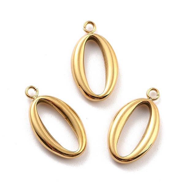 PandaHall Ion Plating(IP) 316 Surgical Stainless Steel Oval Pendants, Number.0, Real 24K Gold Plated, 19x10x2.5mm, Hole: 1.6mm 316 Surgical...