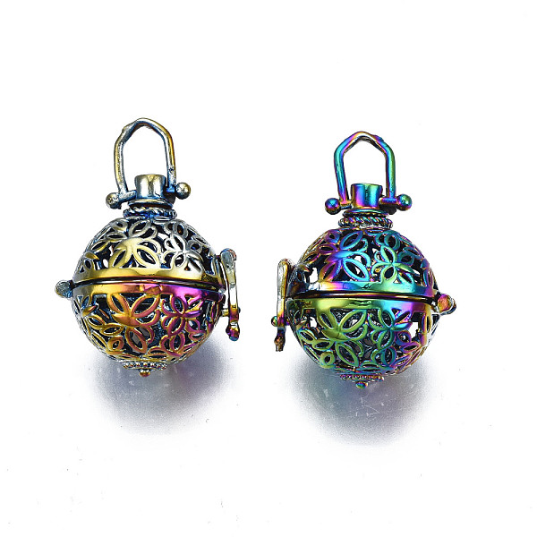 

PandaHall Rack Plating Brass Locket Pendants, Cadmium Free & Nickel Free & Lead Free, Round with Flower, Rainbow Color, 30x28x22.5mm, Hole...