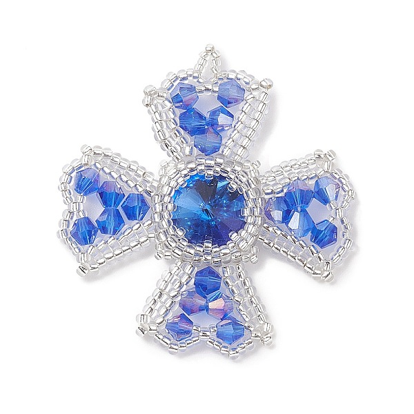 

PandaHall Handmade Loom Pattern Seed Beads, Cross Pendants with Glass Rhinestone, White, 46x42x6mm, Hole: 1.5x2mm Glass Cross White