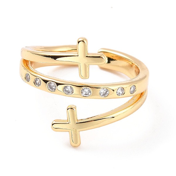 

PandaHall Double Cross Cubic Zirconia Open Cuff Ring, Brass Jewelry for Women, Cadmium Free & Lead Free, Real 18K Gold Plated, US Size 6..., Clear