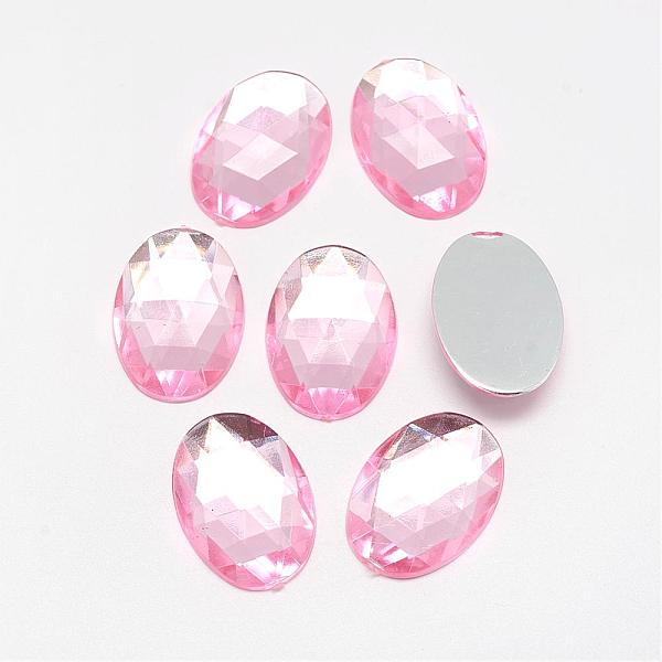 PandaHall Acrylic Rhinestone Flat Back Cabochons, Faceted, Bottom Silver Plated, Oval, Pink, 18x13x4.5mm Acrylic Rhinestone Oval Pink