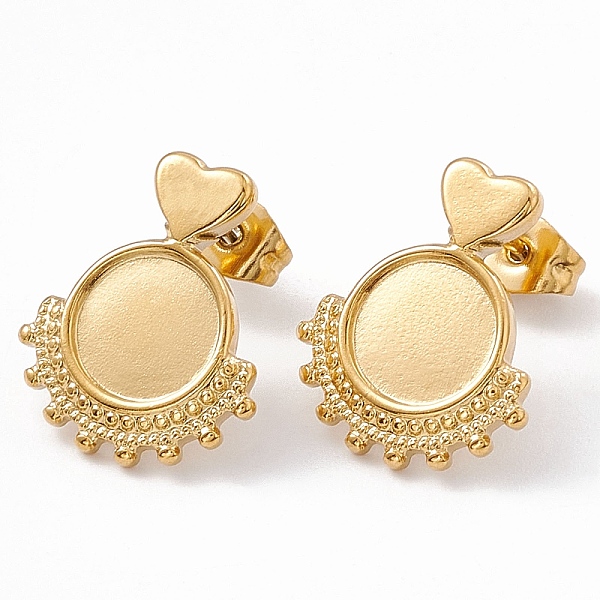 

PandaHall Ion Plating(IP) 304 Stainless Steel Stud Earring Findings, Heart with Round Tray Earring Settings, with Ear Nuts, Real 18K Gold...