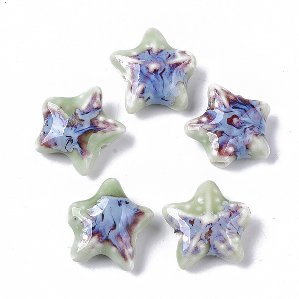 

PandaHall Handmade Porcelain Beads, Fancy Antique Glazed Porcelain, Starfish/Sea Stars, Medium Aquamarine, 19~20x20.5~22.5x7.5~8.5mm, Hole..., Green