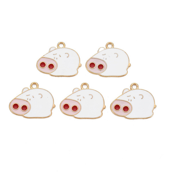 

PandaHall Alloy Enamel Pendants, Cadmium Free & Lead Free, Light Gold, Pig, White, 18x22x1.5mm, Hole: 1.8mm Alloy+Enamel Pig White