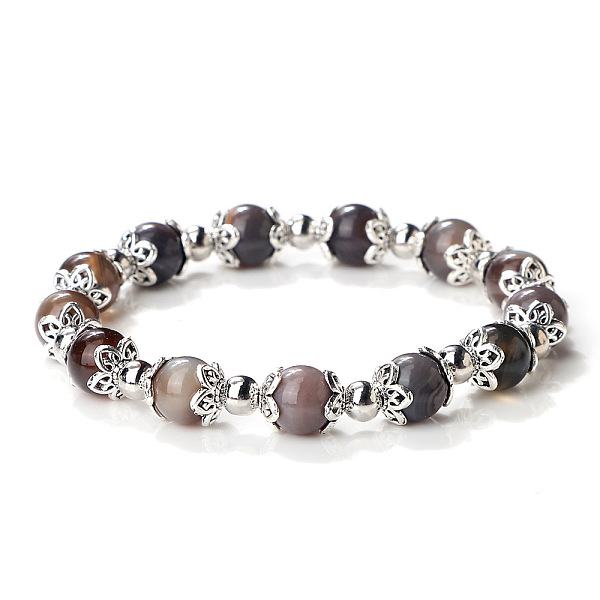 

PandaHall Natural Banded Agate Dyed Round Beaded Stretch Bracelets for Women Banded Agate Round