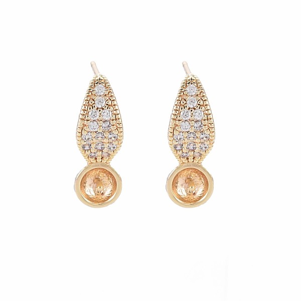 

PandaHall Brass Micro Pave Clear Cubic Zirconia Stud Earring Findings, for Half Drilled Beads, with Brass Pins, Nickel Free, Leaf, Real 18K...
