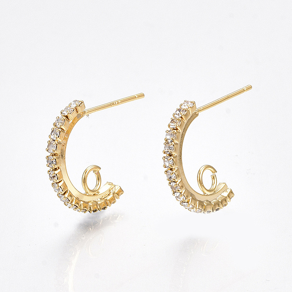 

PandaHall Brass Micro Pave Cubic Zirconia Stud Earring Findings, Half Hoop Earrings, Clear, Nickel Free, Real 18K Gold Plated, 16x2mm, Hole...