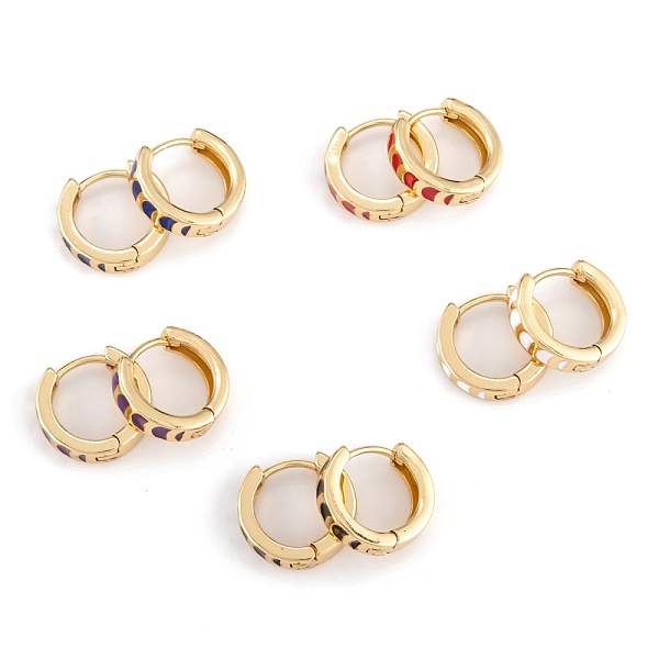 

PandaHall Brass Enamel Huggie Hoop Earrings, Ring, Real 18K Gold Plated, Mixed Color, 13.5x3.5mm, Pin: 0.8mm Brass Ring Multicolor