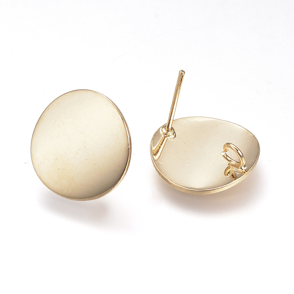 

PandaHall Ear Stud Findings, with Loop, Flat Round, Nickel Free, Real 18K Gold Plated, 15mm, Hole: 2.5mm, Pin: 0.8mm Brass Flat Round