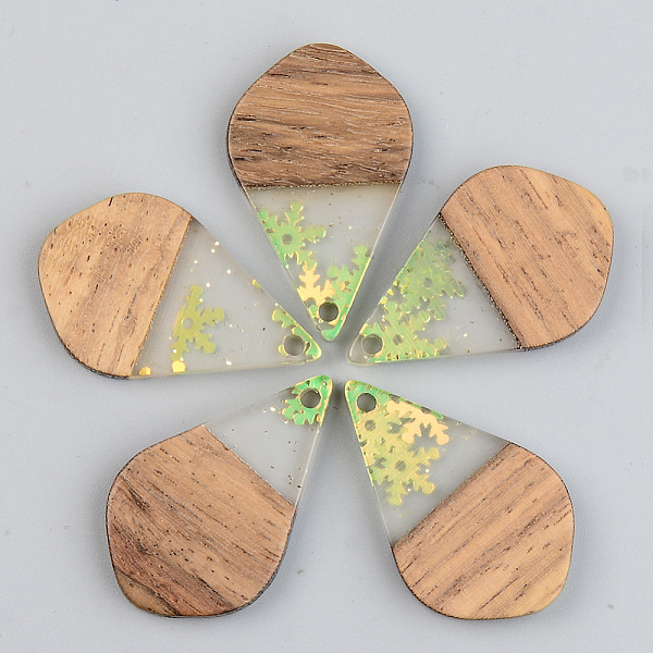 

PandaHall Transparent Resin & Walnut Wood Pendants, with Paillette/Sequin, teardrop, with Snowflake, Green Yellow, 28x17.5x3mm, Hole: 1.8mm...