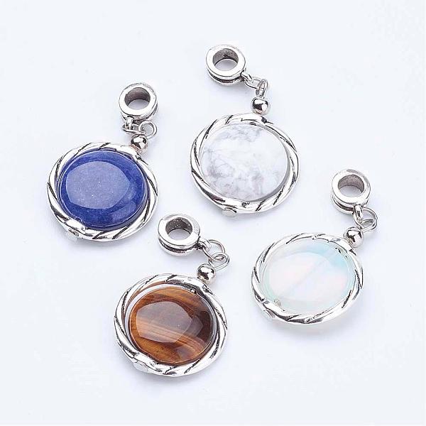 

PandaHall Tibetan Style Alloy European Dangle Charms, with Gemstone and Alloy Linking Rings, Flat Round, 42mm, Hole: 5mm Mixed Stone Flat..., Multicolor