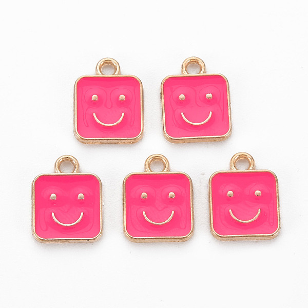 

PandaHall Alloy Enamel Charms, Cadmium Free & Lead Free, Light Gold, Square with Smile, Deep Pink, 13x10x1.5mm, Hole: 1.6mm Alloy+Enamel...