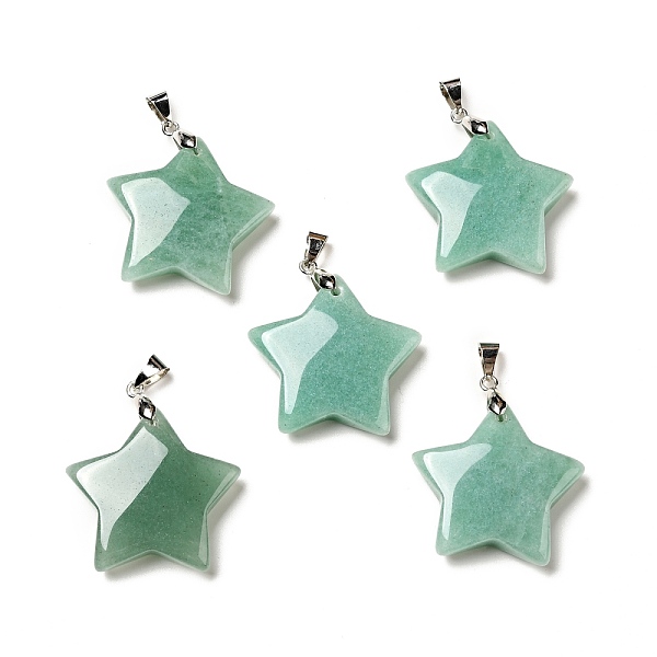 

PandaHall Natural Green Aventurine Pendants, with Platinum Tone Brass Findings, Star Charm, 29x30x8mm, Hole: 6x4mm Green Aventurine Star