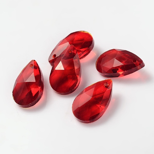 

PandaHall Faceted Teardrop Glass Pendants, Red, 16x9x6mm, Hole: 1mm Glass Teardrop Red