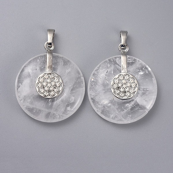 

PandaHall Natural & Synthetic Mixed Stone Pendants, with Platinum Tone Brass Findings, Donut/Pi Disc with Flower, 35.5x30x8.5~9.5mm, Hole..., Multicolor