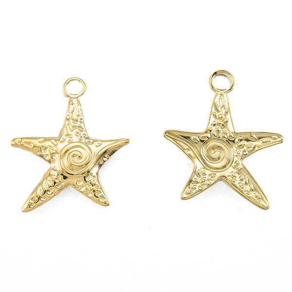 

PandaHall Ion Plating(IP) 201 Stainless Steel Pendants, Starfish, Real 18K Gold Plated, 23x20x2.5mm, Hole: 2mm 201 Stainless Steel Starfish