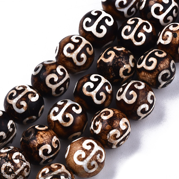 

PandaHall Tibetan Style dZi Beads Strands, Natural Agate Beads, Dyed & Heated, Round, Auspicious Cloud Pattern, 8mm, Hole: 0.8mm, about...