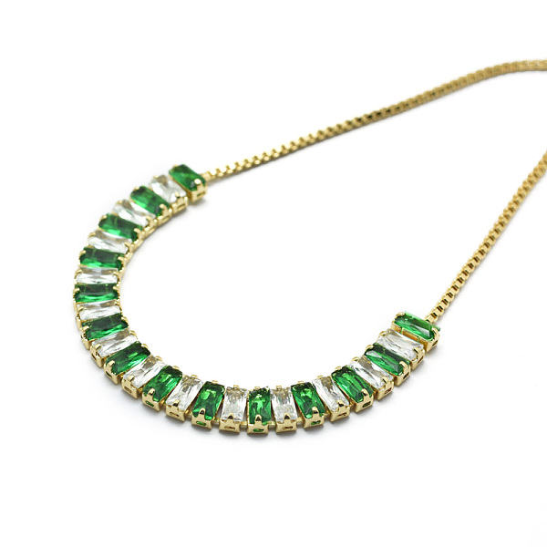 

PandaHall Brass Cubic Zirconia Bolo Tennis Bracelets, Slider Box Chains Bracelets, Golden, Green, 10-1/4 inch(26cm) Cubic Zirconia Green