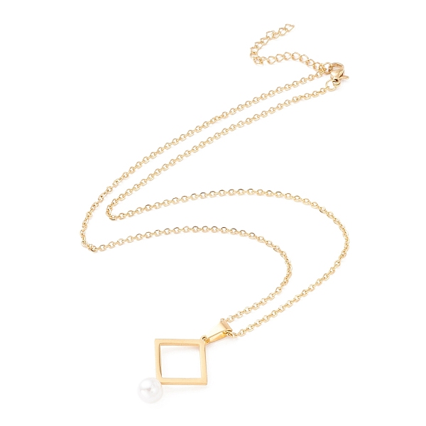 

PandaHall 304 Stainless Steel Necklaces, with Rhombus & Bead Pendant, for Women, Golden, 46cm 304 Stainless Steel