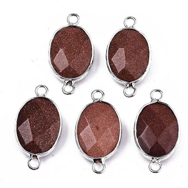 

PandaHall Synthetic Goldstone Links/Connectors, Platinum Tone Brass Edge, Faceted Oval, 27.5x14~15x6mm, Hole: 2mm Goldstone Oval