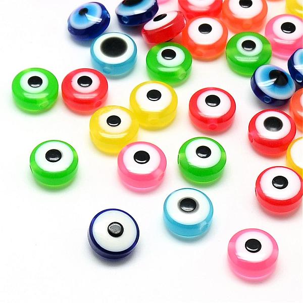 

PandaHall Resin Beads, Flat Round, Evil Eye, Mixed Color, 10~11x5~7mm, Hole: 2mm Resin Evil Eye Multicolor