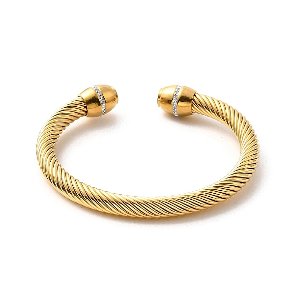 

PandaHall Ion Plating(IP) 304 Stainless Steel Twist Rope Open Cuff Bangle, Rhinestone Torque Bangle for Women, Golden, Inner Diameter: 2-1/4..., Clear