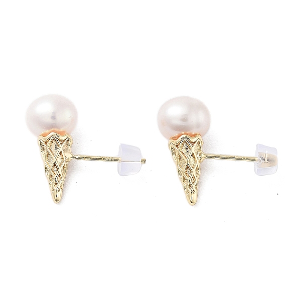 

PandaHall Natural Pearl Ice-Cream Stud Earrings, Brass Earrings with 925 Sterling Silver Pins, Real 14K Gold Plated, 16.5x7mm Pearl Ice...