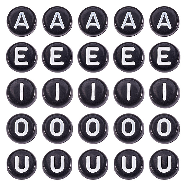 

PandaHall 500Pcs 5 Style Opaque Acrylic Beads, Horizontal Hole, Mixed Letters, Flat Round, Black, 7x4mm, Hole: 1.5mm, about 100pcs/style...