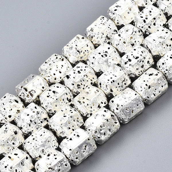 

PandaHall Electroplated Natural Lava Rock Beads Strands, Hexagon, Bumpy, Silver Plated, 8x7.5x6.5mm, Hole: 1.2mm, about 50pcs/strand, 15.35...