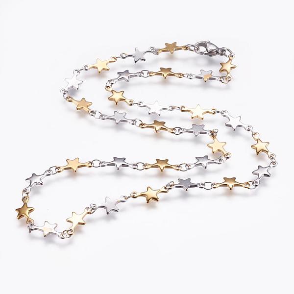 

PandaHall 304 Stainless Steel Chain Necklaces, with Lobster Claw Clasps, Star, Golden & Stainless Steel Color, 17.7 inch(45cm) 304 Stainless...