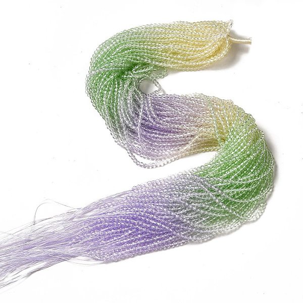 

PandaHall Transparent Gradient Color Glass Beads Strands, Faceted Round, Beige & Lime Green & Lilac, 3x2.8mm, Hole: 0.9mm, about..., Yellow