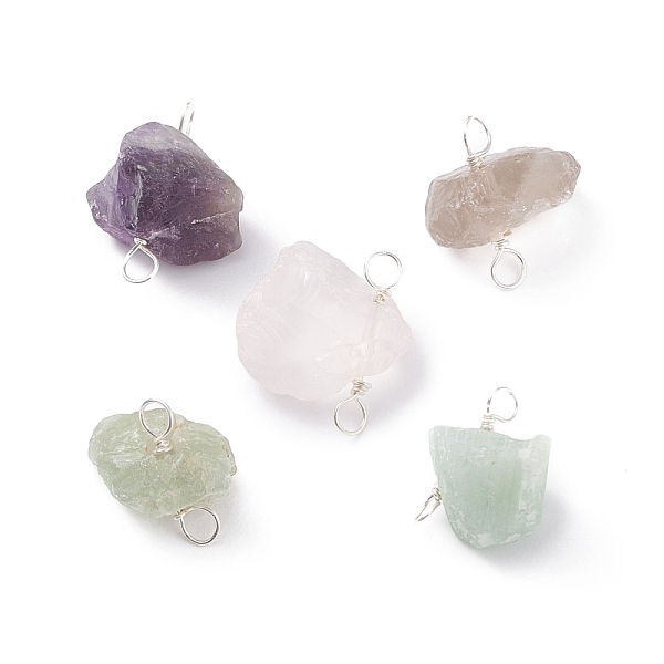 

PandaHall Natural Gemstone Connector Charms, with Eco-Friendly Golden Tone Copper Wire Wrapped, Nuggets, Silver, 16~22x12~16.5x6.5~13mm...