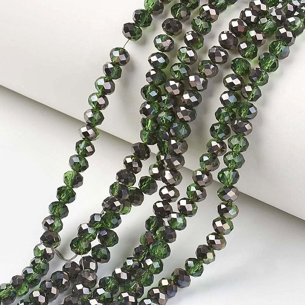 

PandaHall Electroplate Transparent Glass Beads Strands, Half Black Plated, Faceted, Rondelle, Green, 4x3mm, Hole: 0.4mm, about...