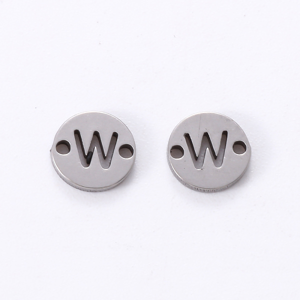 

PandaHall 201 Stainless Steel Links, Laser Cut, Flat Round with Letter, Letter.W, 6x6x1mm, Hole: 0.8mm 201 Stainless Steel Letter W