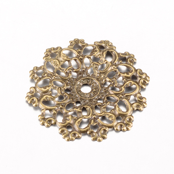 Links di ferro, abbellimenti in metallo acidato, fiore, bronzo antico, 30.5-31x30x1.5-2mm, Foro: 1 mm