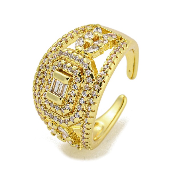

PandaHall Brass Micro Pave Cubic Zirconia Cuff Rings for Women, Cadmium Free & Lead Free, Real 18K Gold Plated, Inner Diameter: 18mm Brass