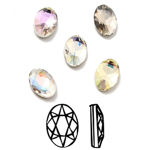 

PandaHall K9 Glass Rhinestone Cabochons, Flat Back & Back Plated, Faceted, Oval, Mixed Color, 8x5.5x2.7mm Glass Rhinestone Oval Multicolor