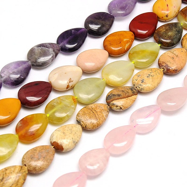 

PandaHall Mixed Style Natural Teardrop Gemstone Beads Strands, 18x13x6mm, Hole: 1mm, about 23pcs/strand, 15.74 inch Mixed Stone Teardrop