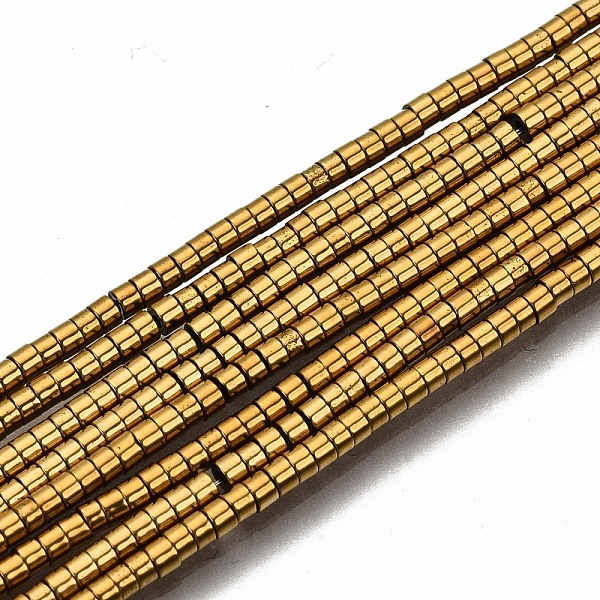 

PandaHall Electroplate Non-magnetic Synthetic Hematite Beads Strands, Column, Golden Plated, 1.5x1mm, Hole: 0.5mm, about 377~383pcs/strand...
