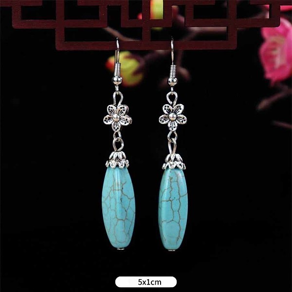 

PandaHall Turquoise Dangle Earrings for Women, Teardrop Alloy Teardrop Green