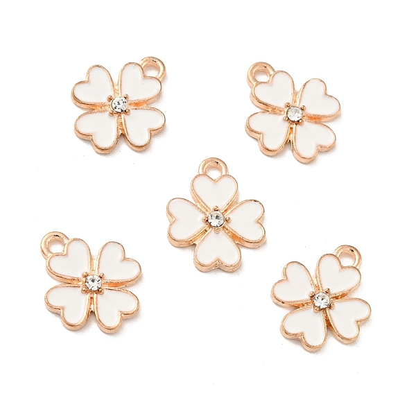 

PandaHall Alloy Enamel Pendants, with Rhinestone, Light Gold, Clover, White, 15.5x13x2.5mm, Hole: 1.8mm Alloy Rhinestone+Enamel Clover White